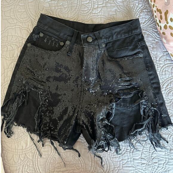 R13 Black Sequin Fringe Jean Shorts - Picture 6 of 11